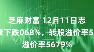 芝麻财富 12月11日志邦转债下跌068%,转股溢价率5679%